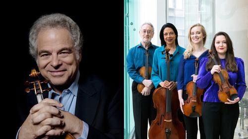 photo of JSQ alongside photo of Itzhak Perlman